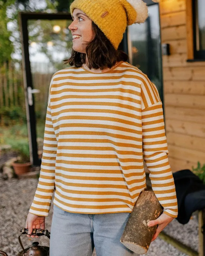 Passenger Clothing Panorama Striped LS TShirt Amber Gold Women Tops and TShirts
