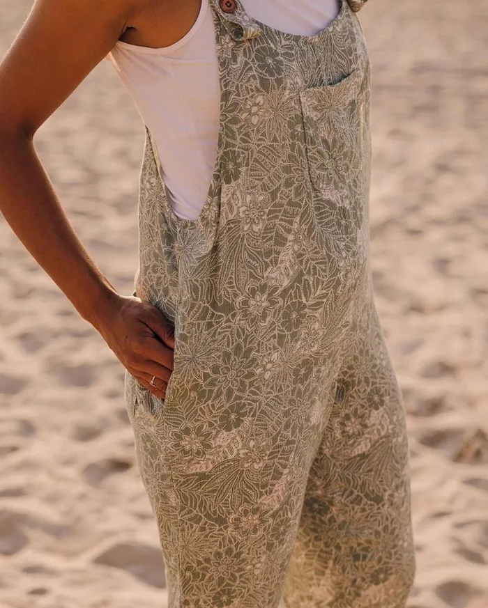 Passenger Clothing Serenity Organic Cotton Dungarees Pistachio Floral Women Dungarees and Trousers
