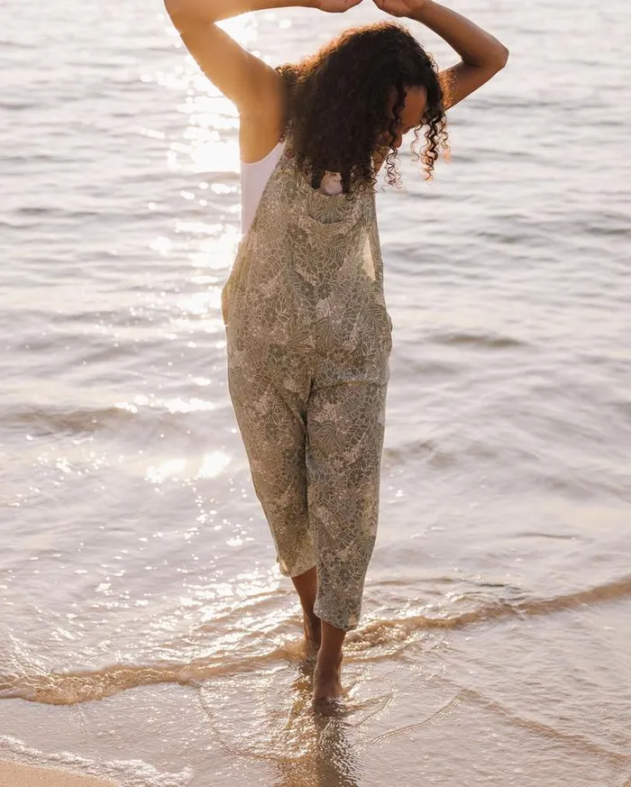 Passenger Clothing Serenity Organic Cotton Dungarees Pistachio Floral Women Dungarees and Trousers