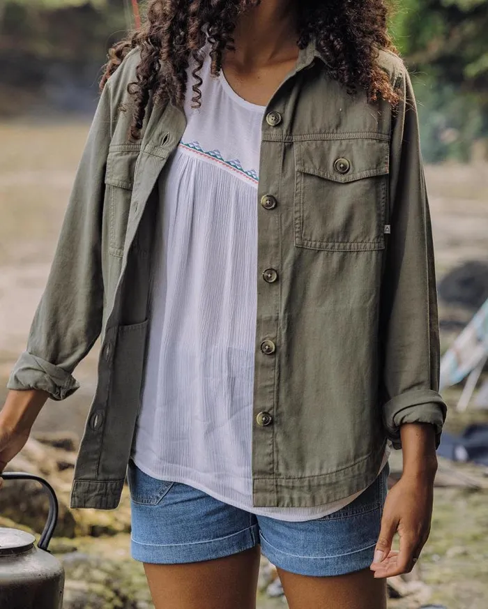 Passenger Clothing Stardust Organic Cotton Ls Shirt Dusty Olive Women Shirts