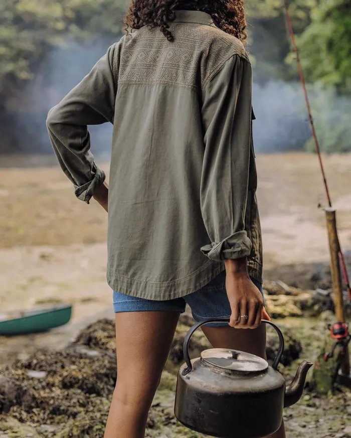Passenger Clothing Stardust Organic Cotton Ls Shirt Dusty Olive Women Shirts