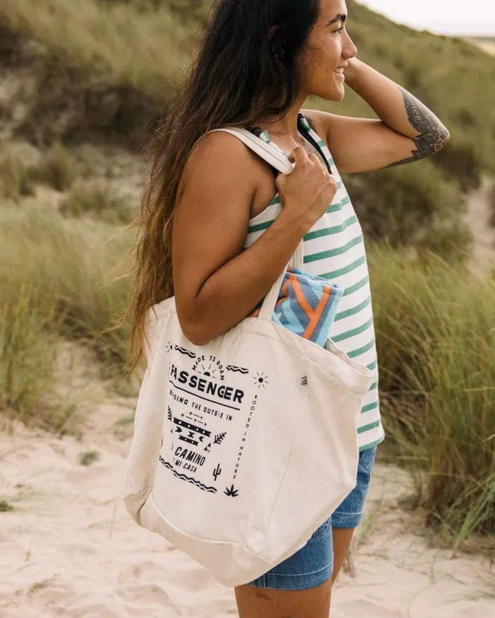 Passenger Clothing Sunrise Organic Tote Bag Off White El Camino WomenMen Backpacks and Bags
