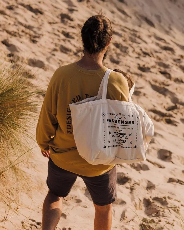 Passenger Clothing Sunrise Organic Tote Bag Off White El Camino WomenMen Backpacks and Bags
