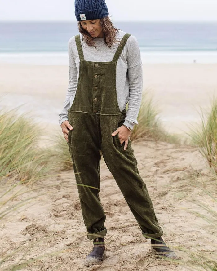 Passenger Clothing Tiaga Cord Dungarees Khaki Women Dungarees and Trousers
