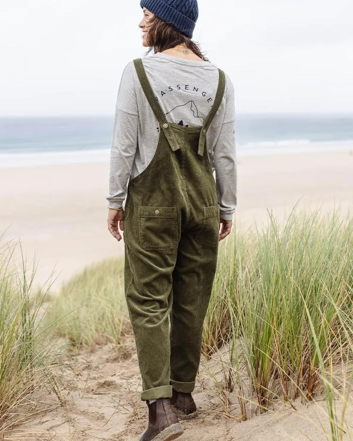 Passenger Clothing Tiaga Cord Dungarees Khaki Women Dungarees and Trousers
