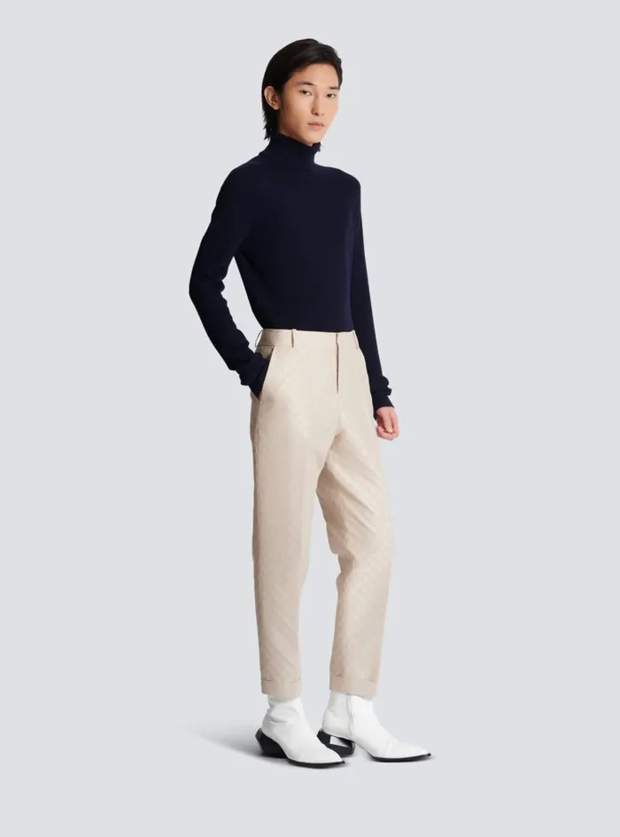 PB Labyrinth Jacquard Straightleg Trousers Beige Men Balmain Trousers And Shorts