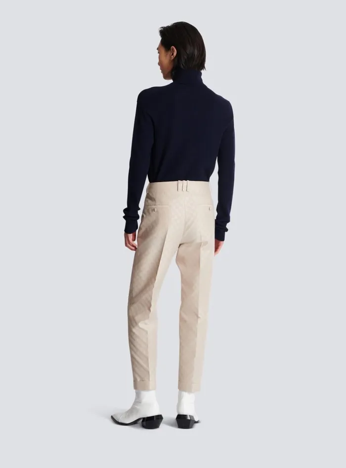 PB Labyrinth Jacquard Straightleg Trousers Beige Men Balmain Trousers And Shorts