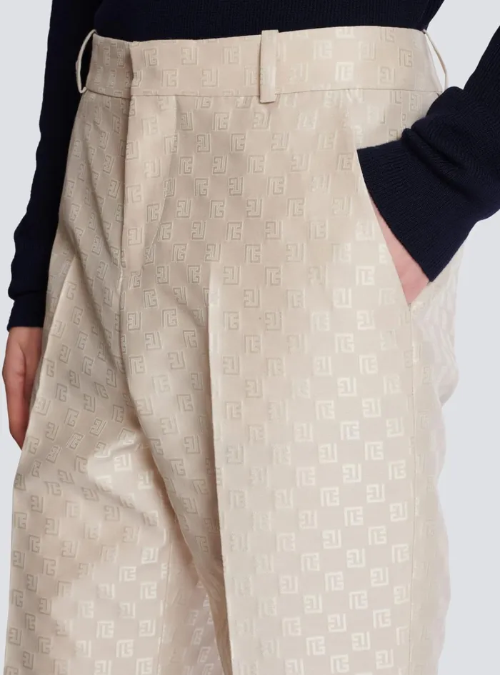 PB Labyrinth Jacquard Straightleg Trousers Beige Men Balmain Trousers And Shorts