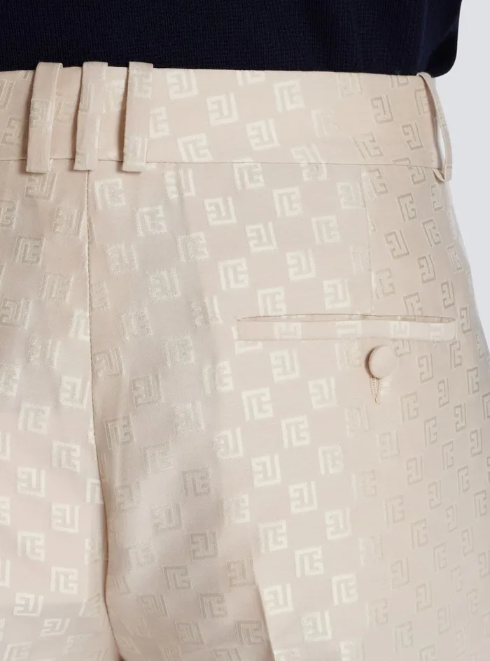 PB Labyrinth Jacquard Straightleg Trousers Beige Men Balmain Trousers And Shorts