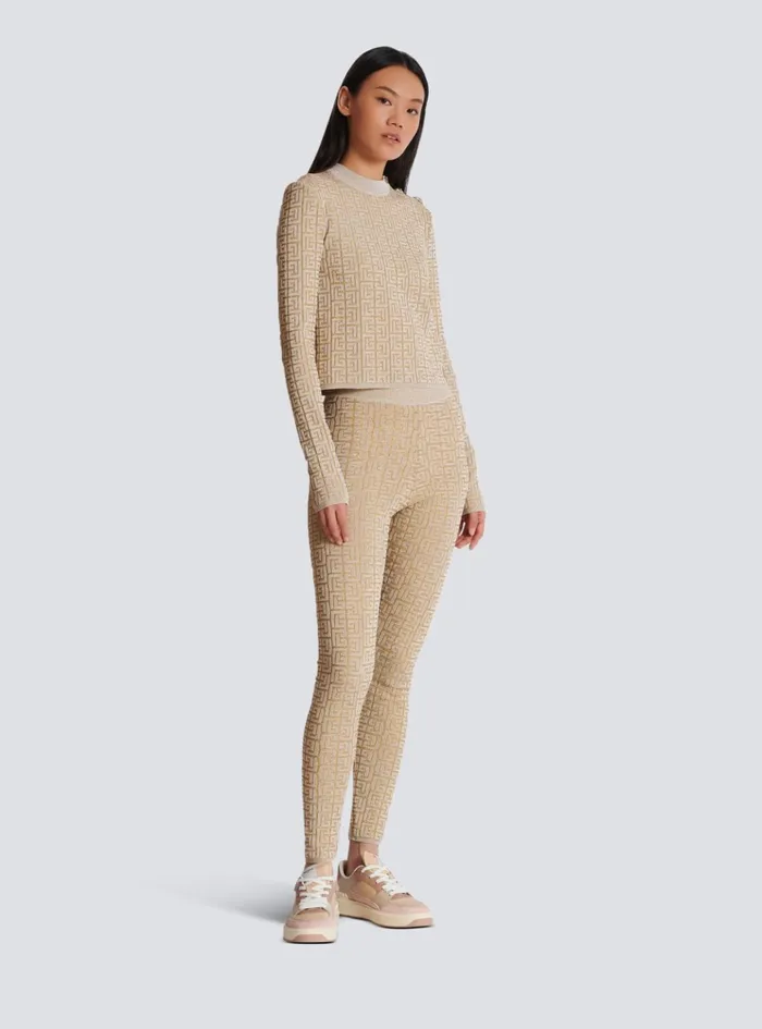 PB Labyrinth Knit Leggings Beige Women Balmain Knitwear