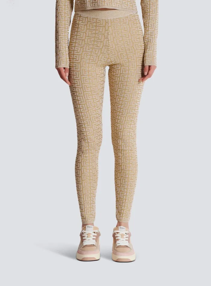 PB Labyrinth Knit Leggings Beige Women Balmain Knitwear