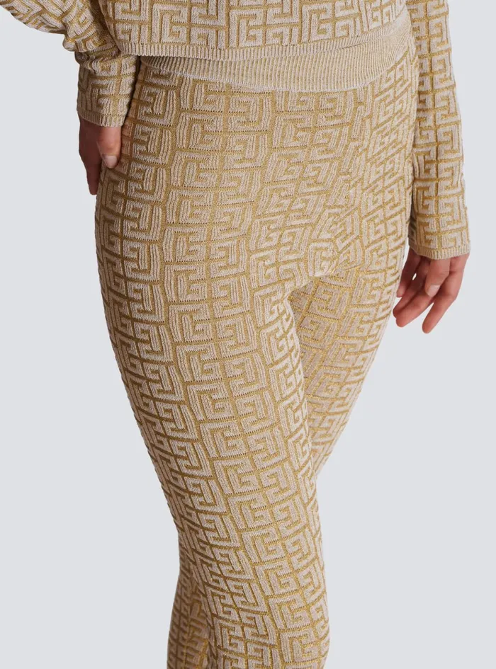 PB Labyrinth Knit Leggings Beige Women Balmain Knitwear