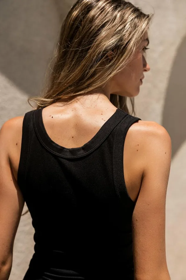 Penny Ribbed Tank In Black Black Women Bohme Tops