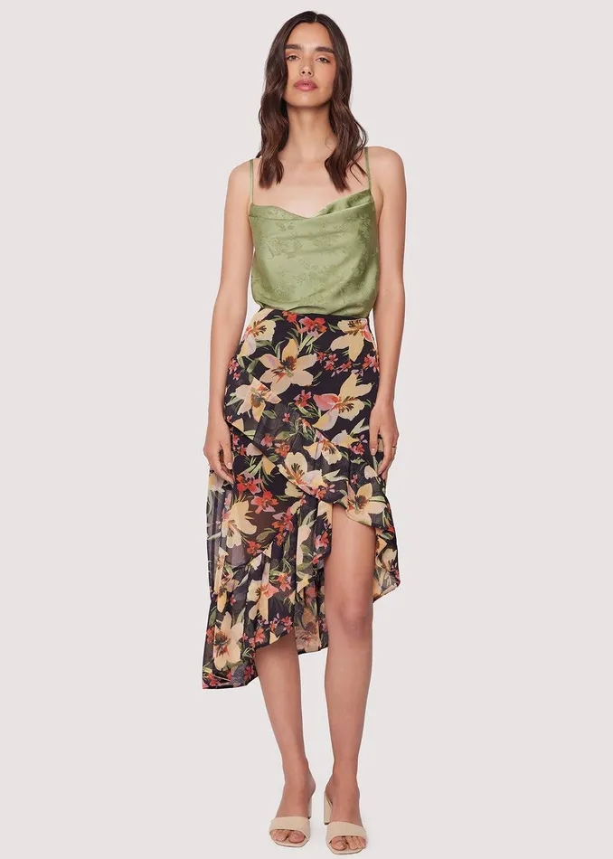 Peruvian Lily Midi Skirt Blackyellowfloral Women Lost Wander Skirts
