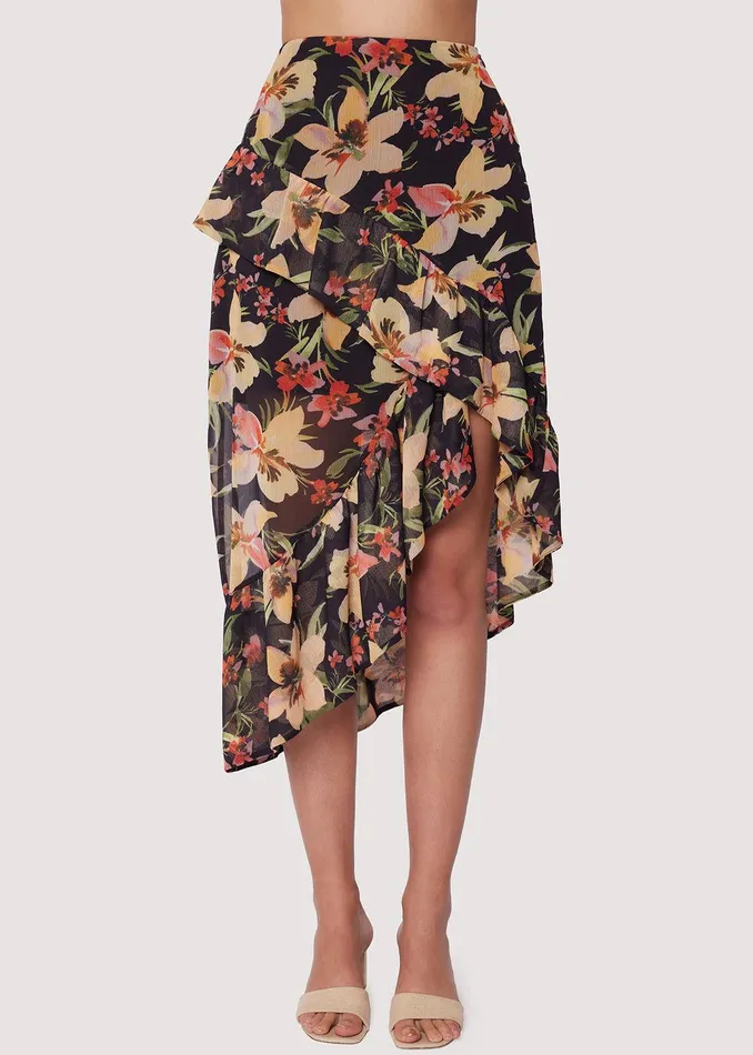 Peruvian Lily Midi Skirt Blackyellowfloral Women Lost Wander Skirts