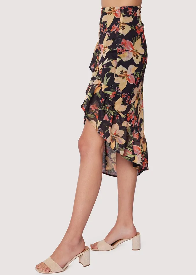 Peruvian Lily Midi Skirt Blackyellowfloral Women Lost Wander Skirts