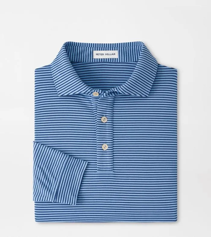 Peter Millar Sun Protection Apparel Golf Lyons Stripe Performance Jersey LongSleeve Polo