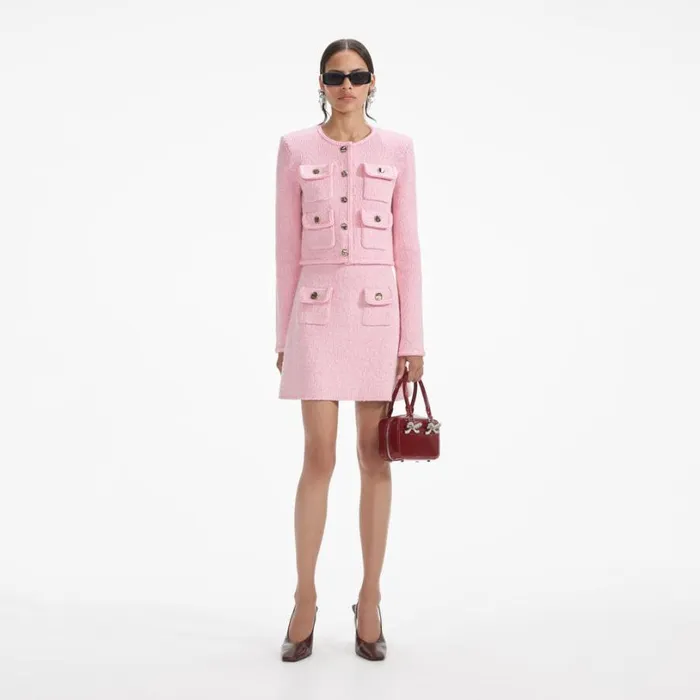 Pink Melange Merino Knit Skirt Women Self Portrait Knitwear