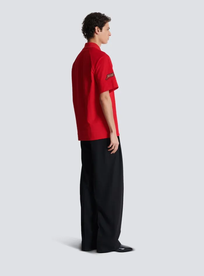 Polo Shirt With Racing Embroidery Red Men Balmain Shirts And Polos