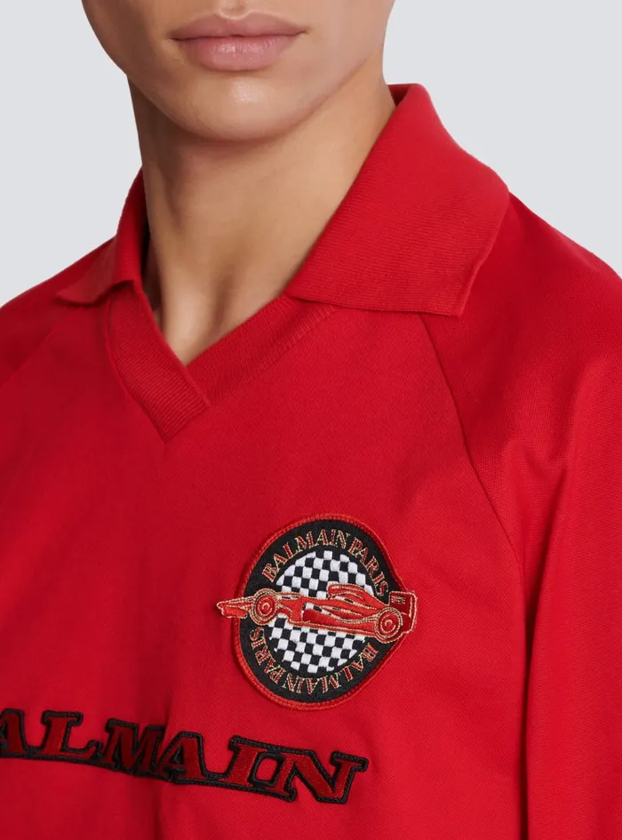 Polo Shirt With Racing Embroidery Red Men Balmain Shirts And Polos