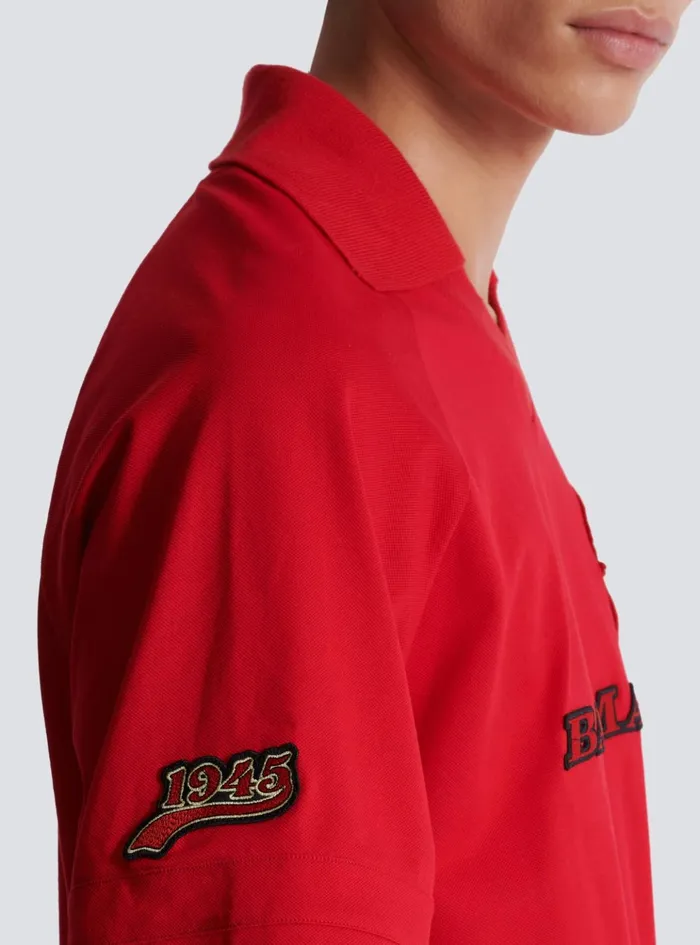 Polo Shirt With Racing Embroidery Red Men Balmain Shirts And Polos