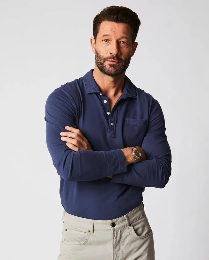 Polos Tees and Henleys Men Billy Reid Long Sleeve Pensacola Polo Navy