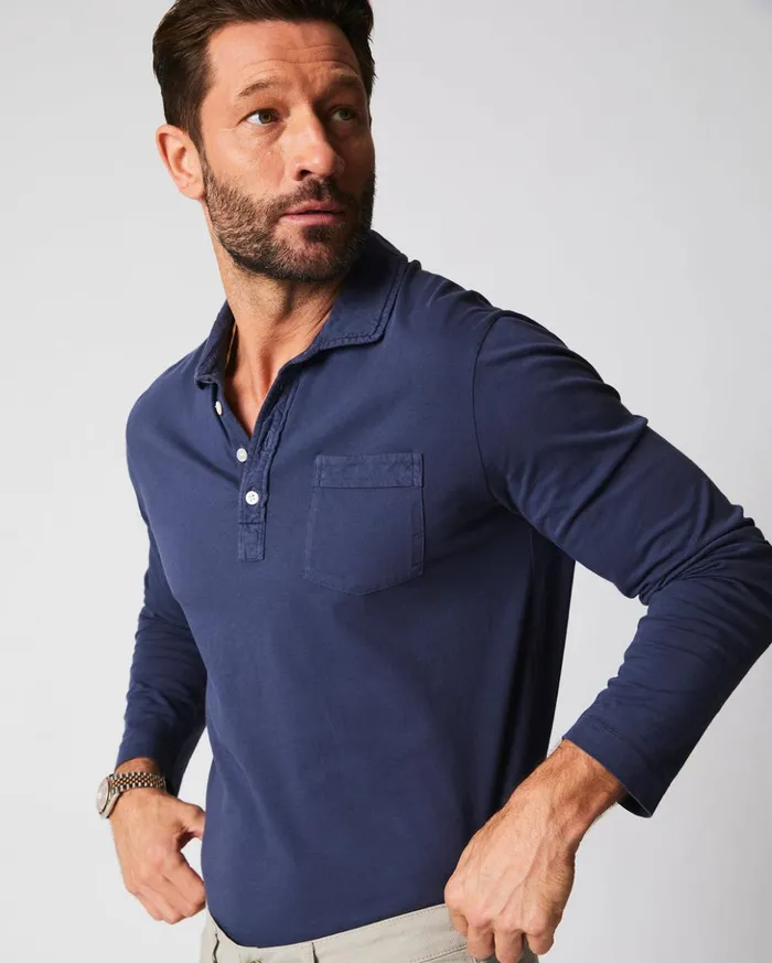 Polos Tees and Henleys Men Billy Reid Long Sleeve Pensacola Polo Navy