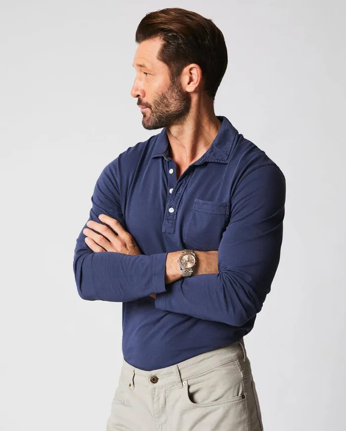 Polos Tees and Henleys Men Billy Reid Long Sleeve Pensacola Polo Navy