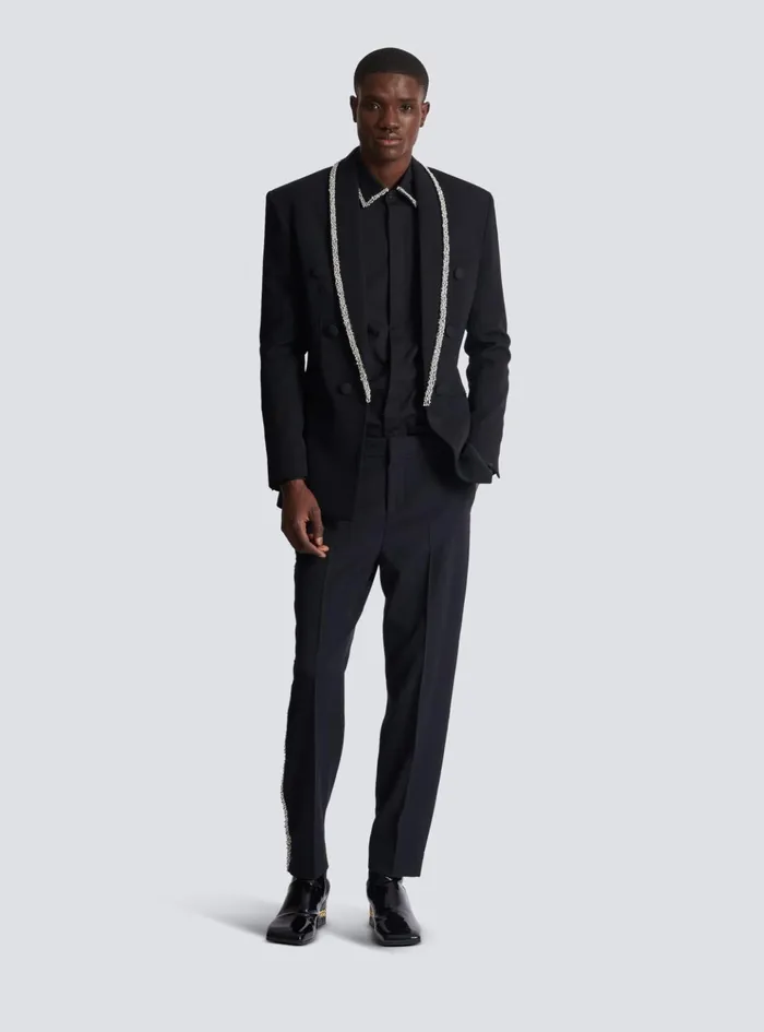 Poplin Shirt With Embroidered Collar Black Men Balmain Shirts And Polos