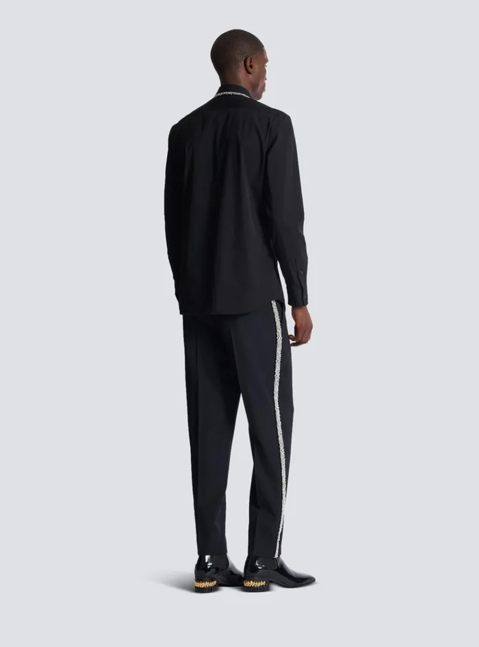 Poplin Shirt With Embroidered Collar Black Men Balmain Shirts And Polos
