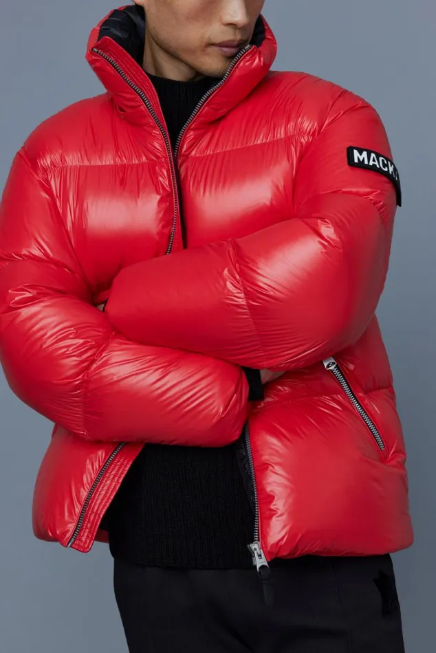 Puffer Men Mackage KENTZ Lustrous Down Jacket With Hood Sapphire