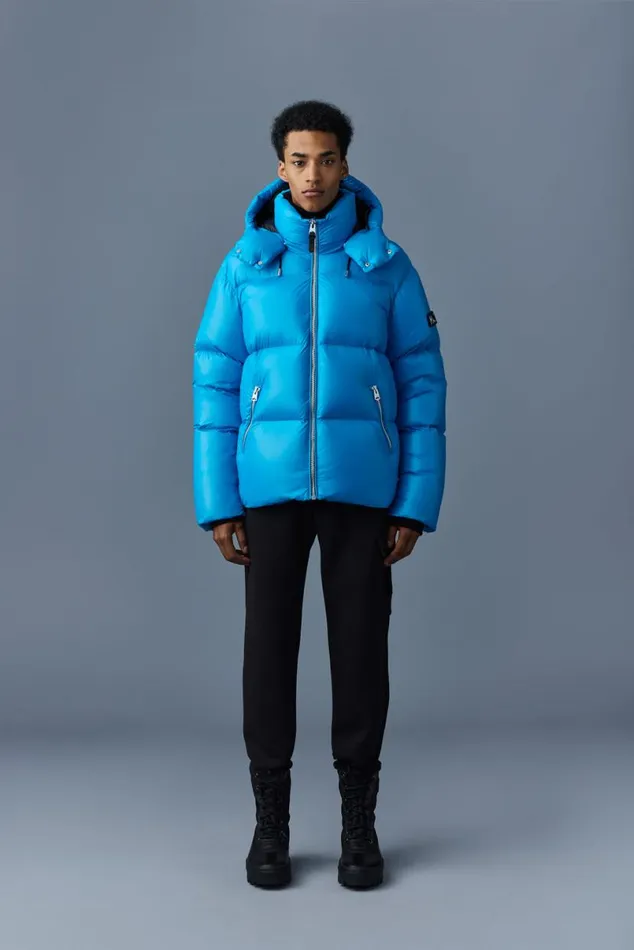 Puffer Men Mackage KENTZ Lustrous Down Jacket With Hood Sapphire