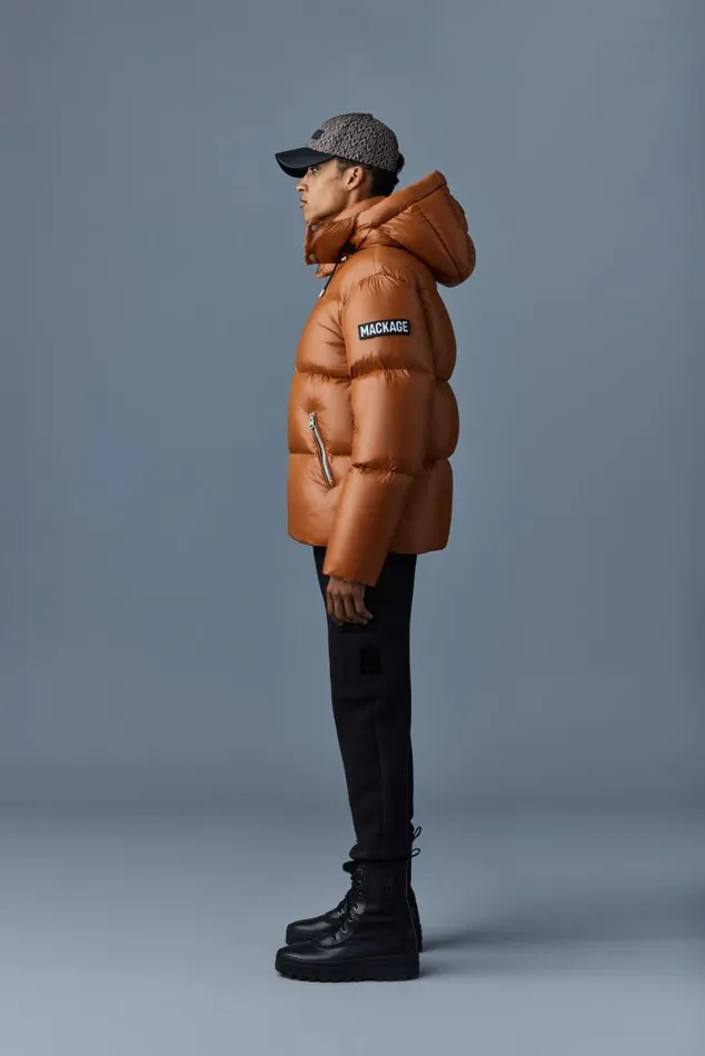 Puffer Men Mackage KENTZ Lustrous Down Jacket With Hood Sapphire