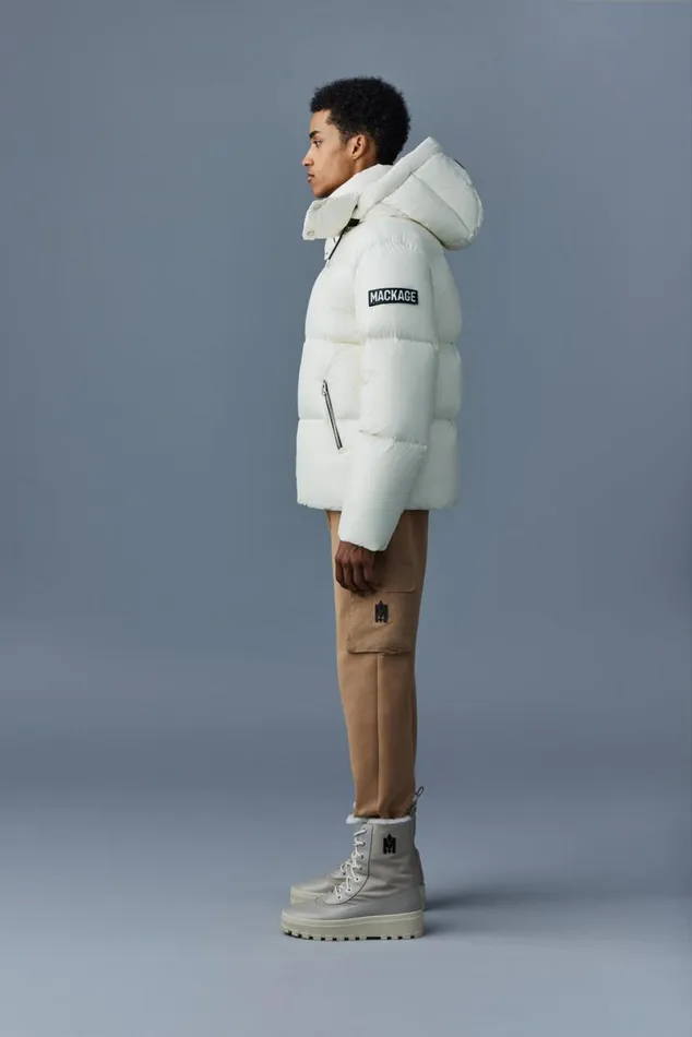 Puffer Men Mackage KENTZ Lustrous Down Jacket With Hood Sapphire