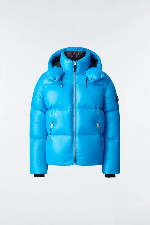 Puffer Men Mackage KENTZ Lustrous Down Jacket With Hood Sapphire