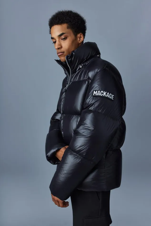 Puffer Men Mackage KENTZ Lustrous Down Jacket With Hood Sapphire
