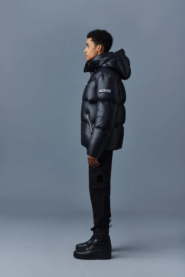 Puffer Men Mackage KENTZ Lustrous Down Jacket With Hood Sapphire