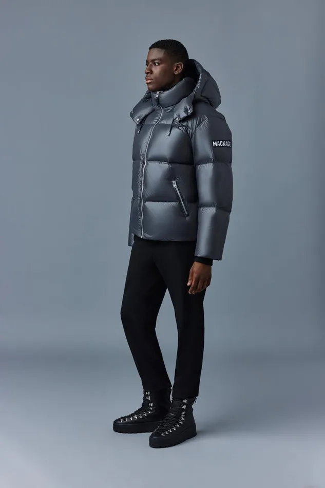 Puffer Men Mackage KENTZ Lustrous Down Jacket With Hood Sapphire