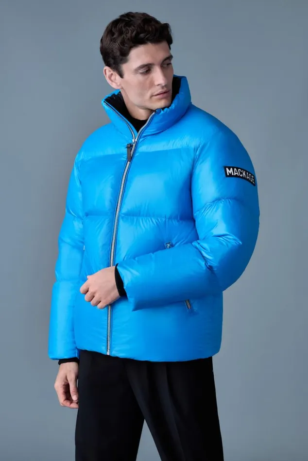 Puffer Men Mackage KENTZ Lustrous Down Jacket With Hood Sapphire