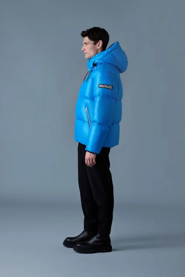 Puffer Men Mackage KENTZ Lustrous Down Jacket With Hood Sapphire