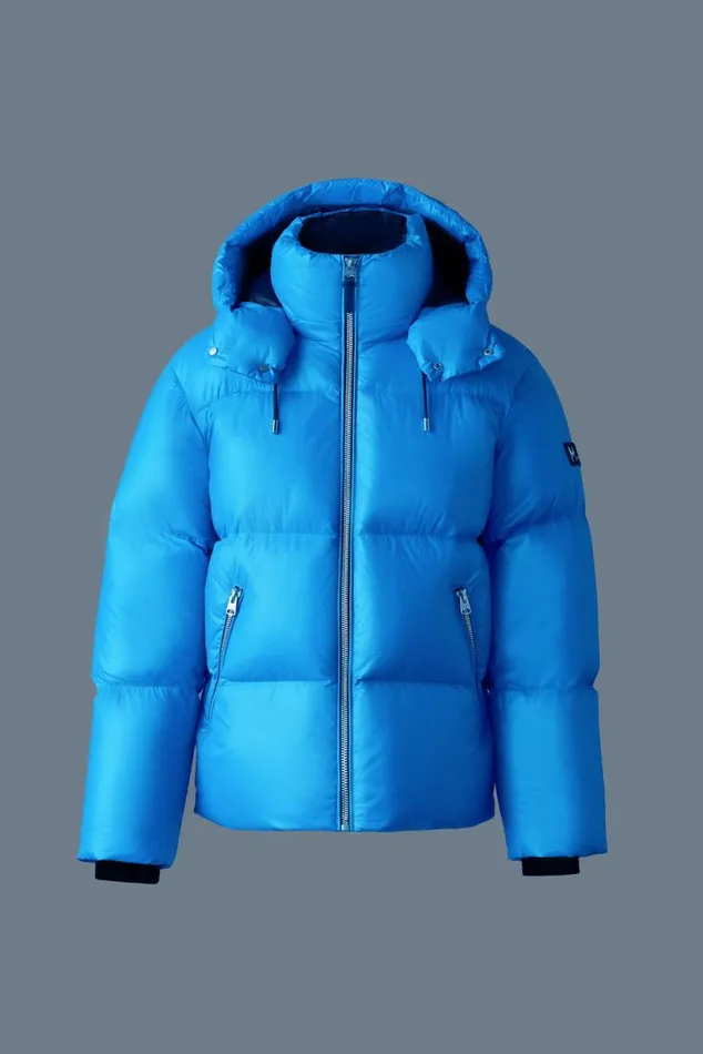Puffer Men Mackage KENTZ Lustrous Down Jacket With Hood Sapphire