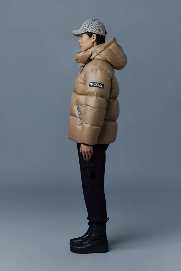 Puffer Men Mackage KENTZ Lustrous Down Jacket With Hood Sapphire