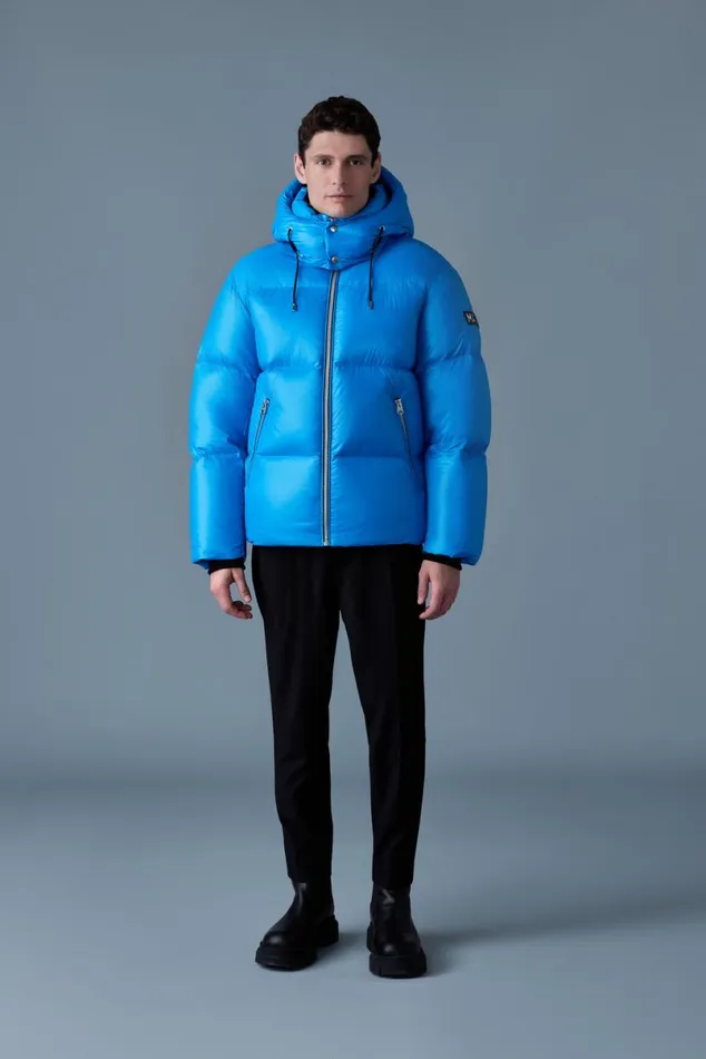 Puffer Men Mackage KENTZ Lustrous Down Jacket With Hood Sapphire