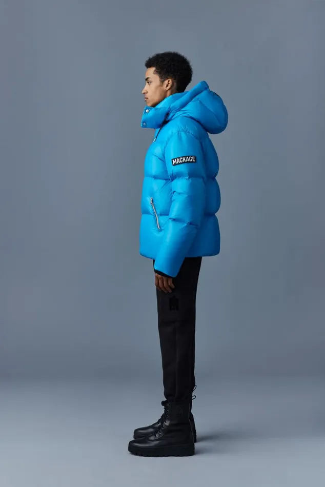 Puffer Men Mackage KENTZ Lustrous Down Jacket With Hood Sapphire