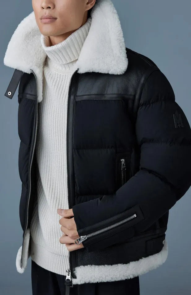 Puffer Men Mackage ROBERT Mixedmedia Shearling Down Jacket Black