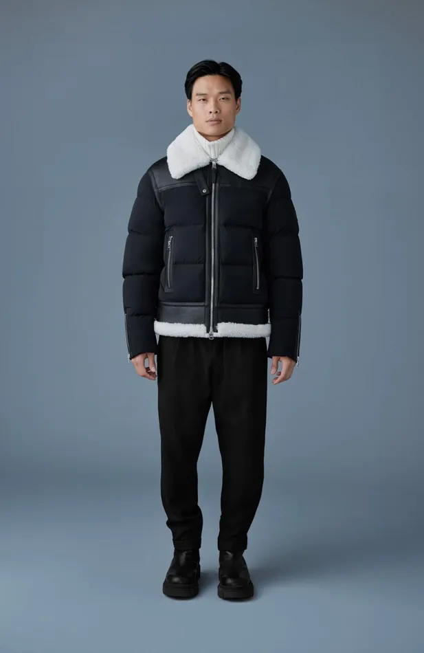 Puffer Men Mackage ROBERT Mixedmedia Shearling Down Jacket Black Puffer Men Mackage ROBERT Mixedmedia Shearling Down Jacket Black