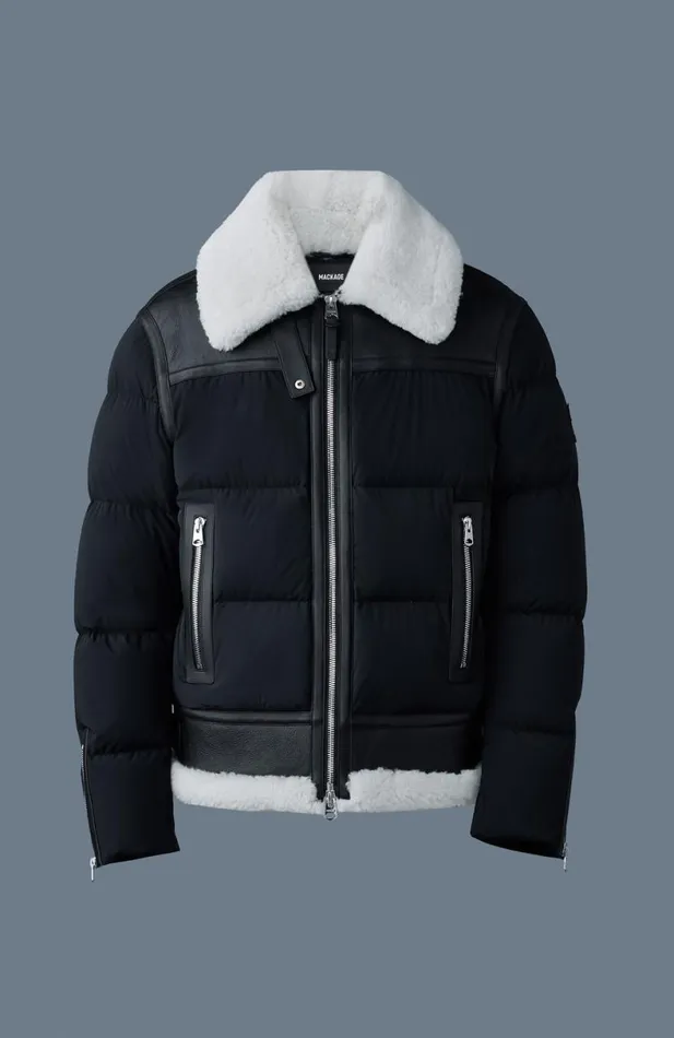 Puffer Men Mackage ROBERT Mixedmedia Shearling Down Jacket Black Puffer Men Mackage ROBERT Mixedmedia Shearling Down Jacket Black