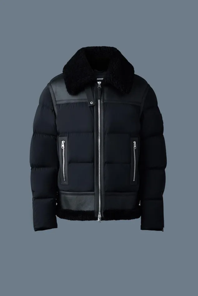 Puffer Men Mackage ROBERT Mixedmedia Shearling Down Jacket Black Puffer Men Mackage ROBERT Mixedmedia Shearling Down Jacket Black