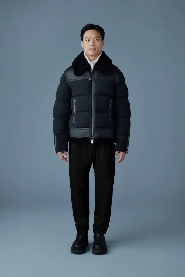 Puffer Men Mackage ROBERT Mixedmedia Shearling Down Jacket Black Puffer Men Mackage ROBERT Mixedmedia Shearling Down Jacket Black