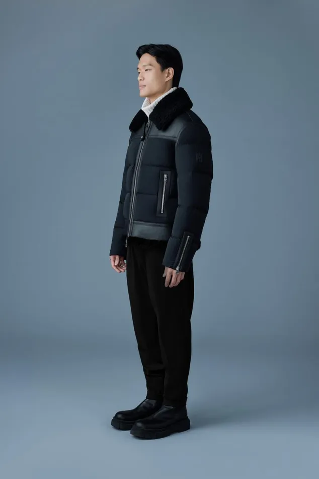 Puffer Men Mackage ROBERT Mixedmedia Shearling Down Jacket Black Puffer Men Mackage ROBERT Mixedmedia Shearling Down Jacket Black